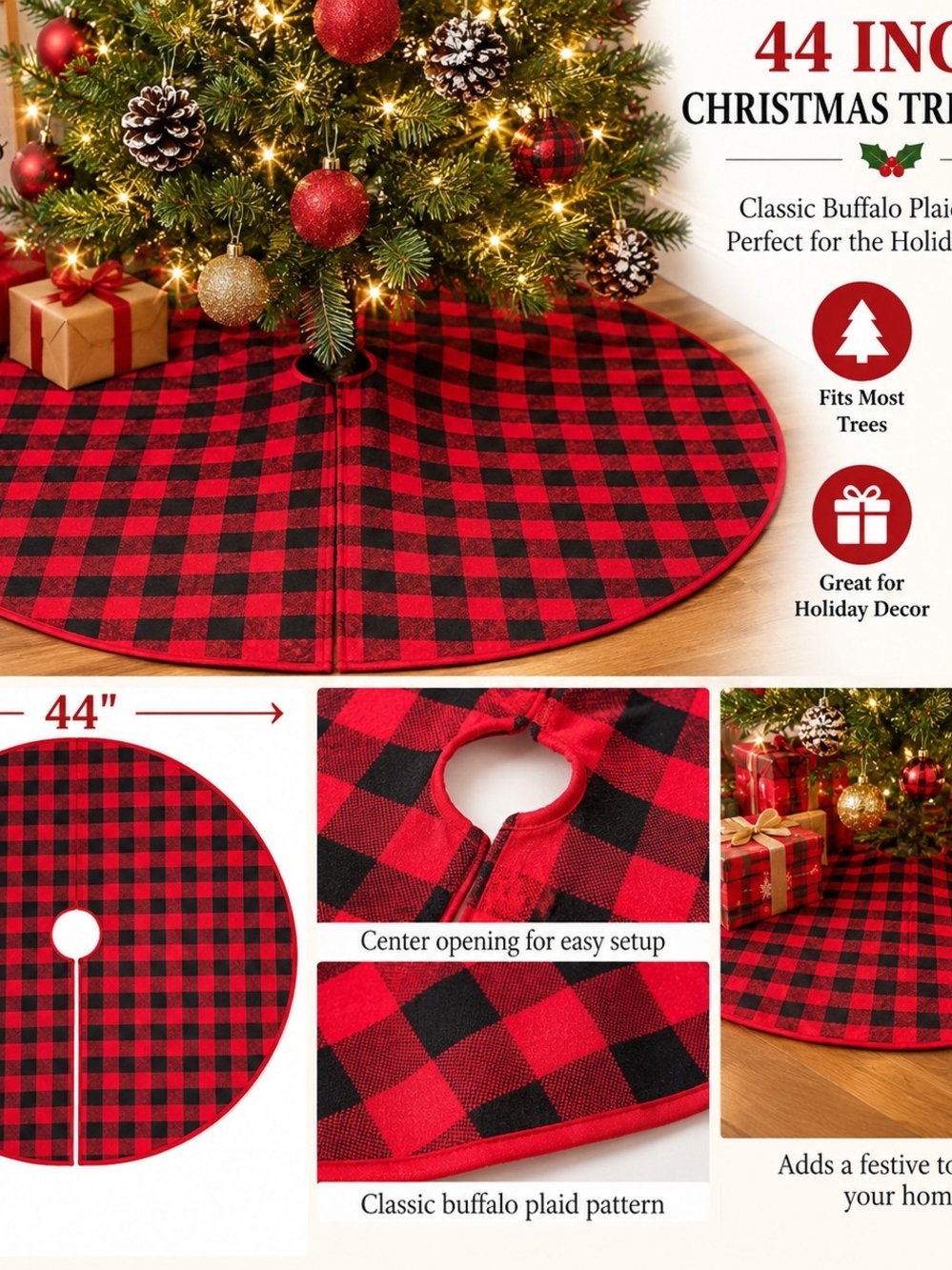 Buffalo Plaid Christmas Tree Skirt - Red & Black